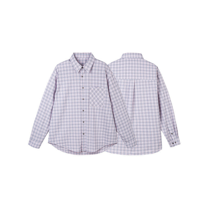 Women Checked Oversize Shirt with Asymmetrical Chest Pocket and Rounded Hem Fashion Glam