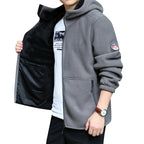 Men's fleece hooded jacket for outdoor with thermal lining, windproof surface and zip pockets Fashion Glam
