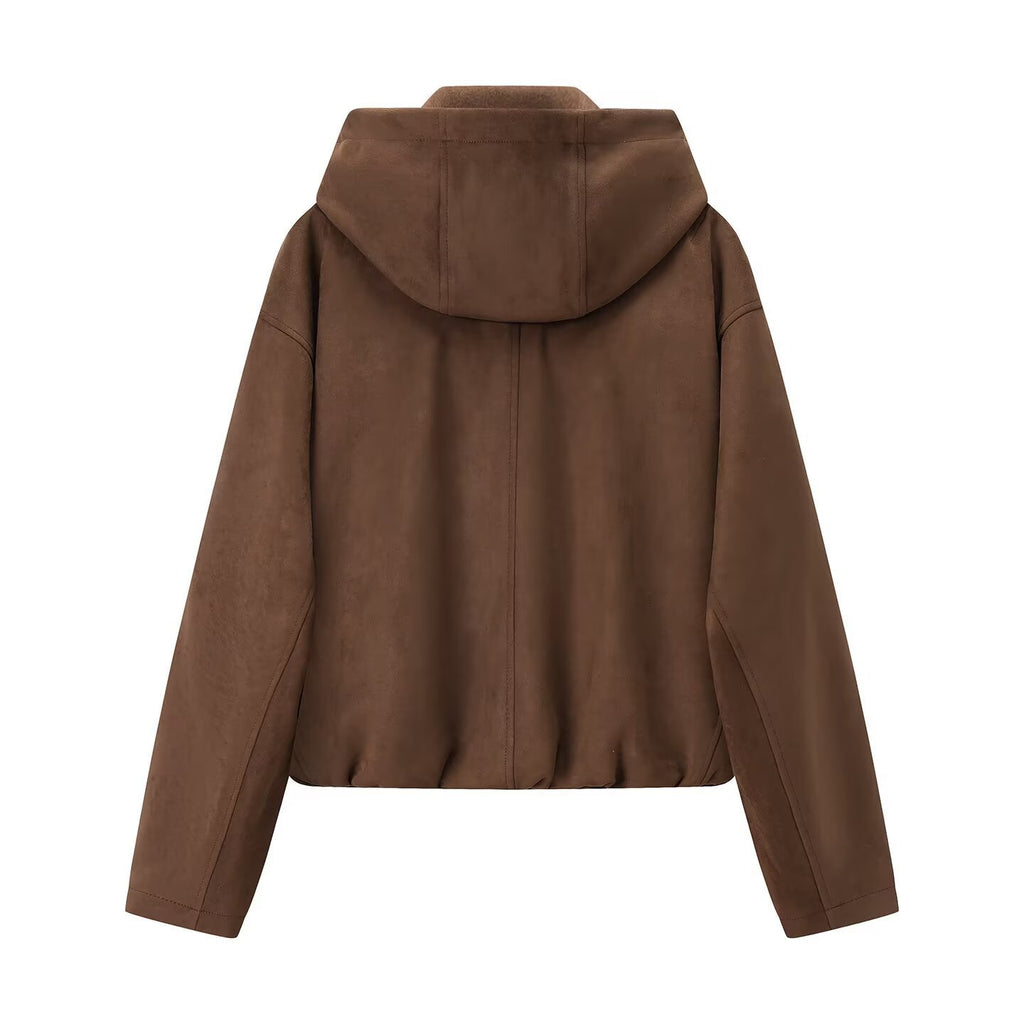 Women's short-cut velour hooded jacket with zipper and elastic hem Fashion Glam