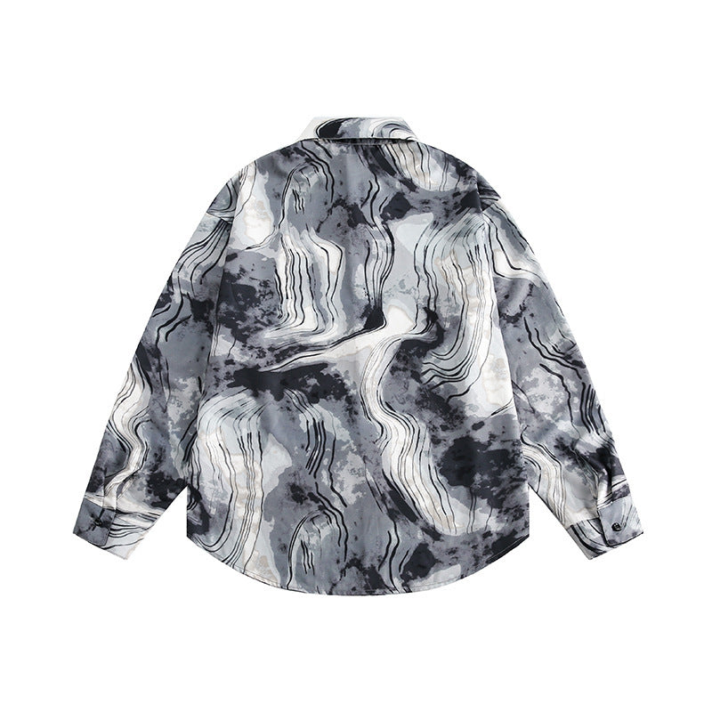 Unisex Boxy Overshirt Jacket with Marble Print and Traditional Toggle Closure Look Fashion Glam