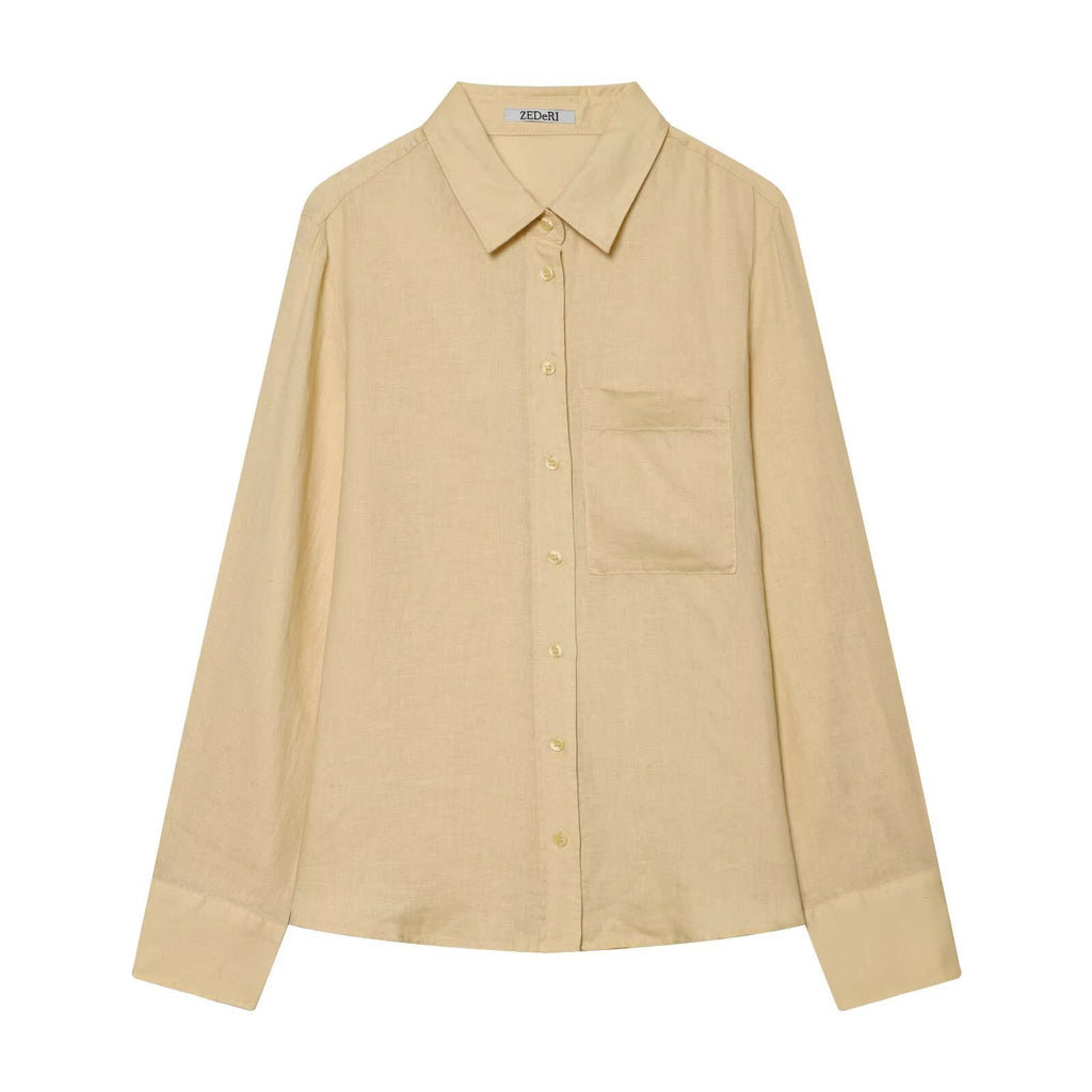 Women's Oversized Cotton Shirt with Kent Collar, Patch Chest Pocket and Straight Hem Fashion Glam