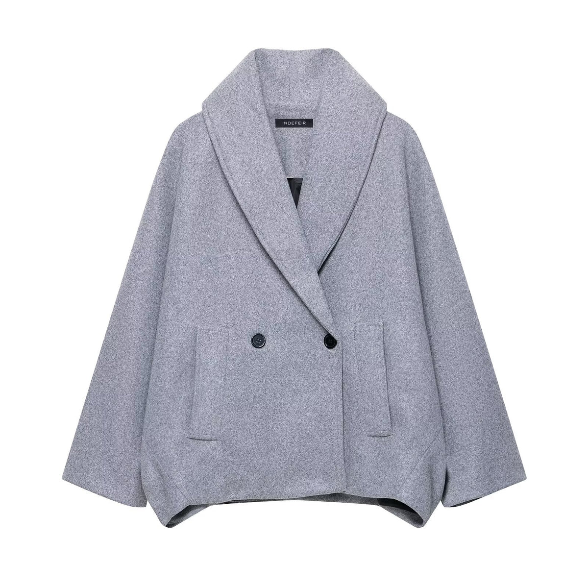 Women Boxy Wool Blend Cape Coat with Wide Shawl Collar and Double Button Placket Fashion Glam