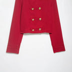 Women Cropped Military Jacket in Sailor Style with Golden Decorative Straps and Stand-Up Collar Fashion Glam
