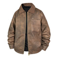 Men's Vintage Leather Bomber Jacket with Ribbed Collar Fashion Glam