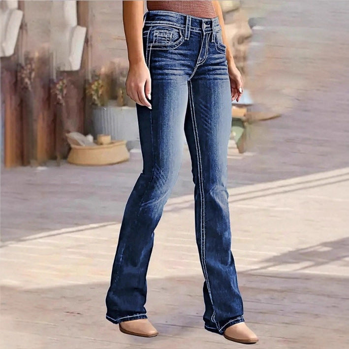 Women's Bootcut Jeans with contrasting decorative seams and sculpting stretchy waistband Fashion Glam