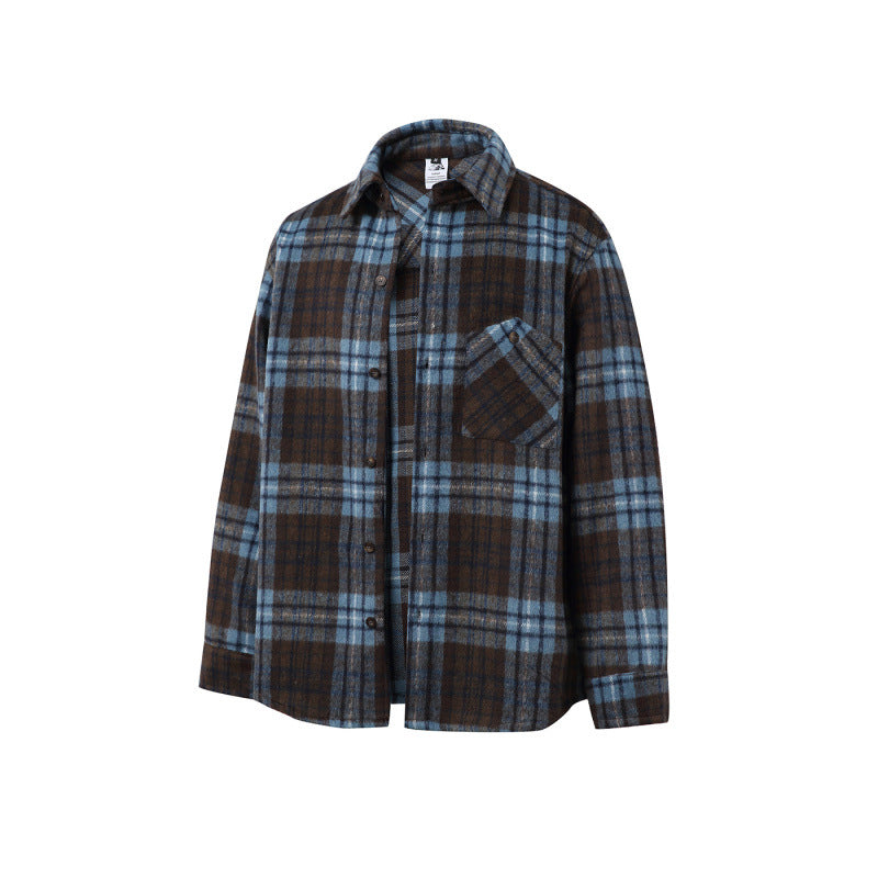 Unisex Boxy Overshirt Jacket made of soft wool blend with check pattern and patch chest pocket Fashion Glam