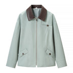 Women's Boxy Blouson with Zipper, Contrast Collar and Flap Pockets Fashion Glam