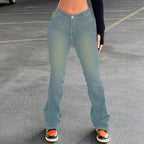 Women's waist-fitting stretch bootcut jeans with sculpting V waistband and extended hem Fashion Glam
