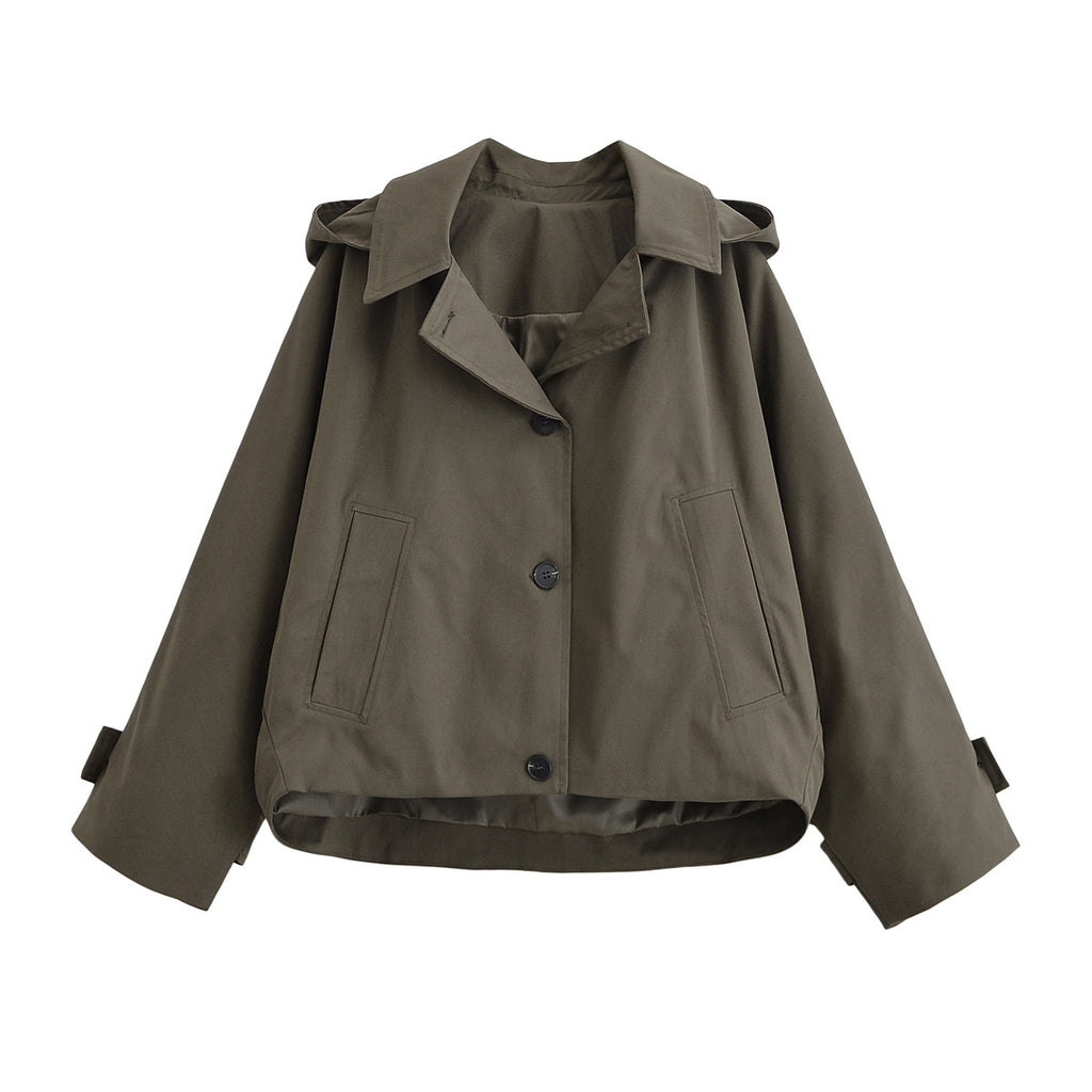 Women Short Oversized Trench Coat with Lapel Collar and Epaulettes Fashion Glam
