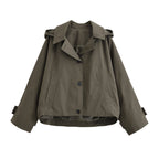 Women Short Oversized Trench Coat with Lapel Collar and Epaulettes Fashion Glam