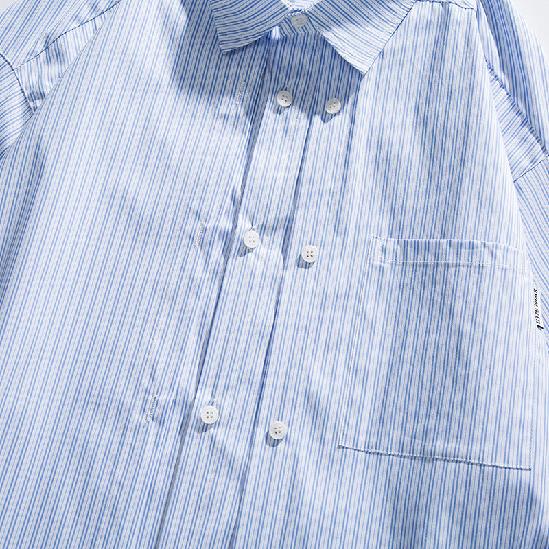 Men's Oversized Cotton Shirt with Fine Stripes and Chest Pocket Fashion Glam