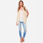 Women Sleeveless Shaggy Faux Fur Vest with Long Pile and Open Hem Fashion Glam