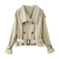 Women's short trench coat in boxy cut with double-breasted and belted waist Fashion Glam
