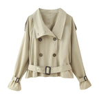 Women's short trench coat in boxy cut with double-breasted and belted waist Fashion Glam