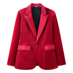 Women's Velvet Blazer with Satin Lapels and Tailored Darts Fashion Glam