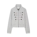 Women's Cropped Sweat Jacket in Military Look with Stand-up Collar and Decorative Button Placket Fashion Glam