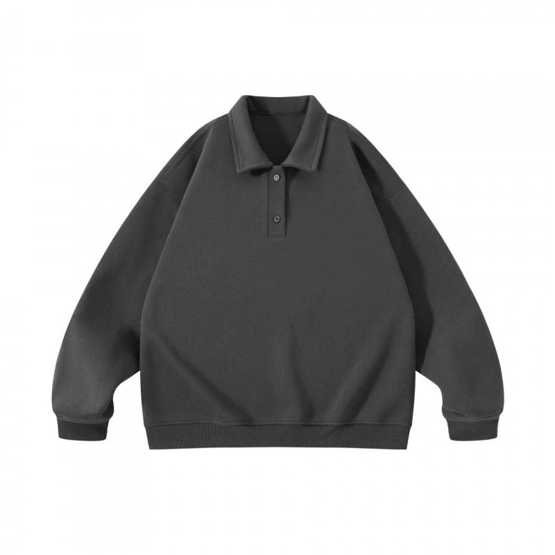 Unisex Oversize Polo Sweatshirt with Henley Button Placket and Ribbed Hem Fashion Glam