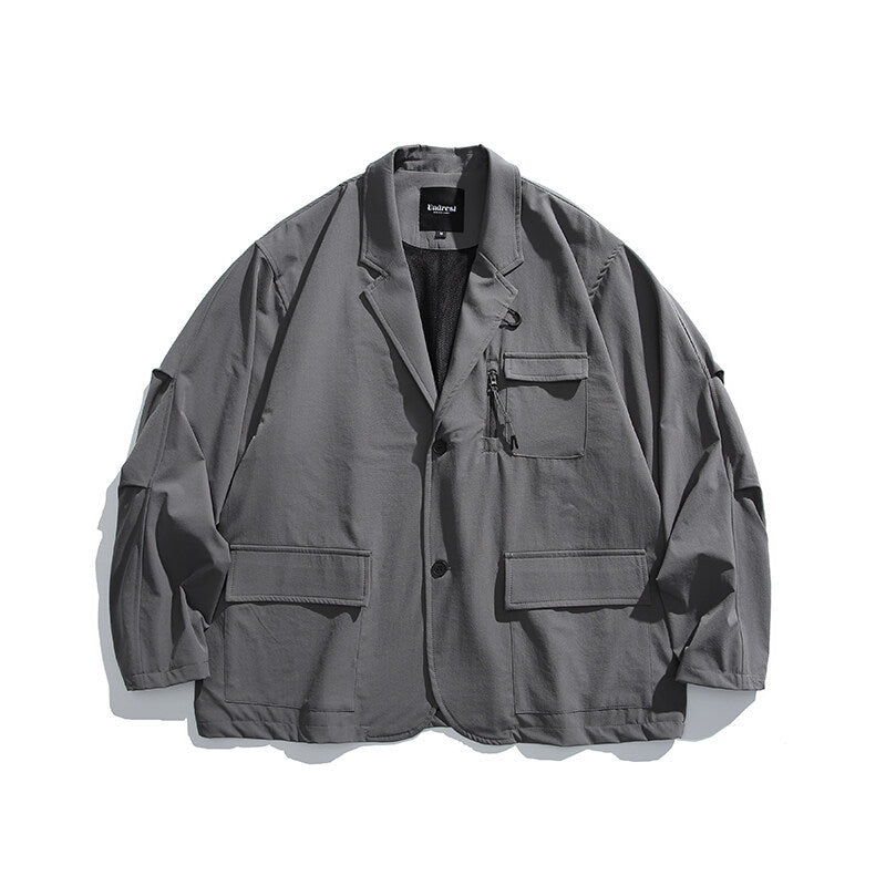 Men's Oversized Utility Blazer with Multifunctional Pockets Fashion Glam