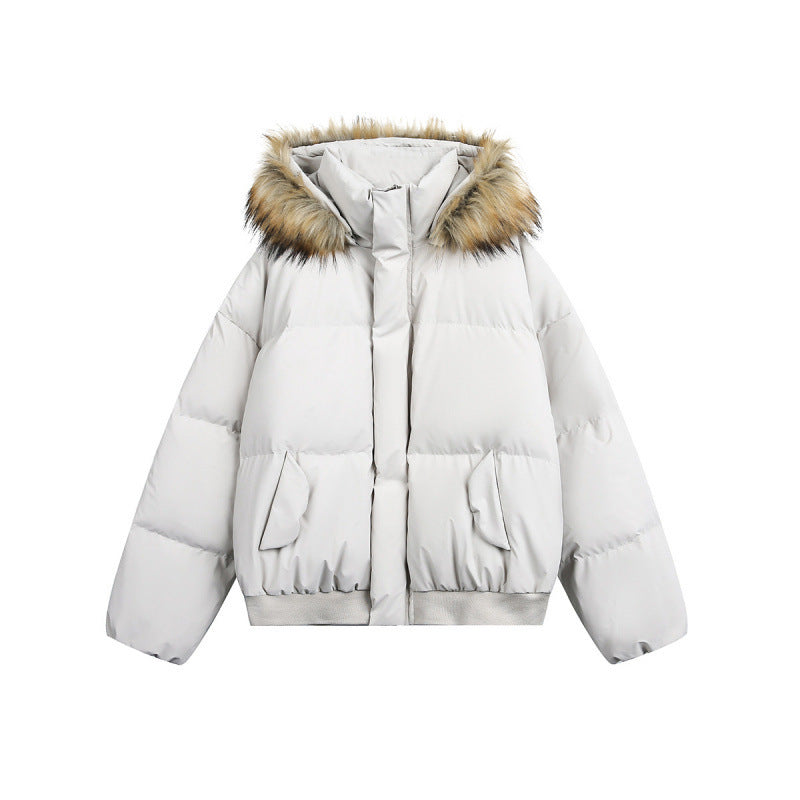 Women short quilted bomber jacket with hood and faux fur trim Fashion Glam
