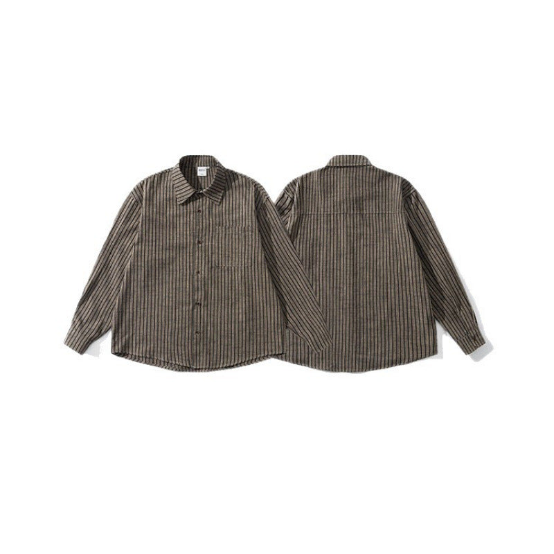 Men's Oversize Long Sleeve Shirt made of Flannel with Fine Stripes and Chest Pocket Fashion Glam