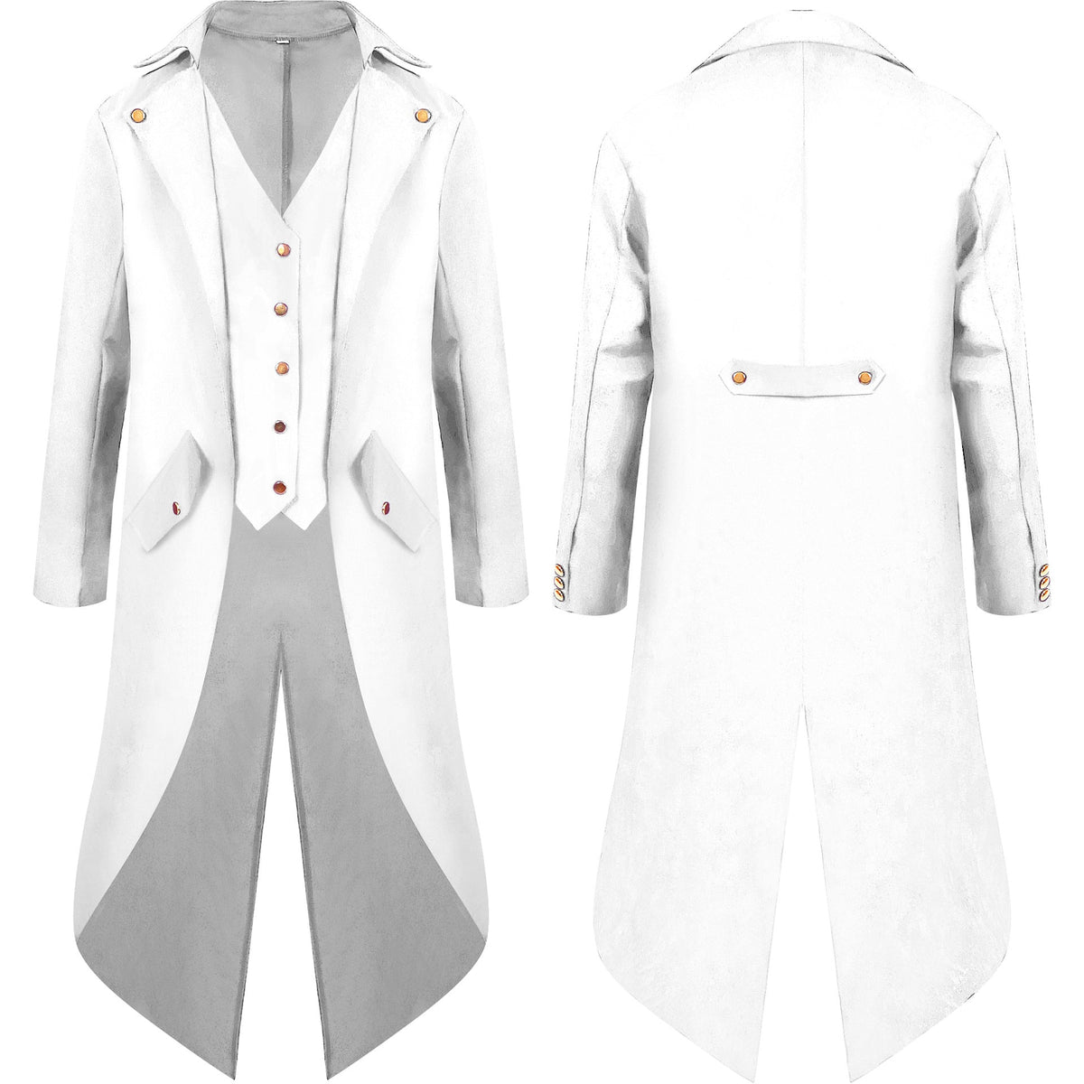 Men's tailored tailcoat with pointed swallowtail, integrated V-vest and decorative button placket Fashion Glam
