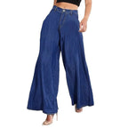 Women Extra Wide High-Waist Denim Palazzo Pants with Flowing A-Line Fall Fashion Glam
