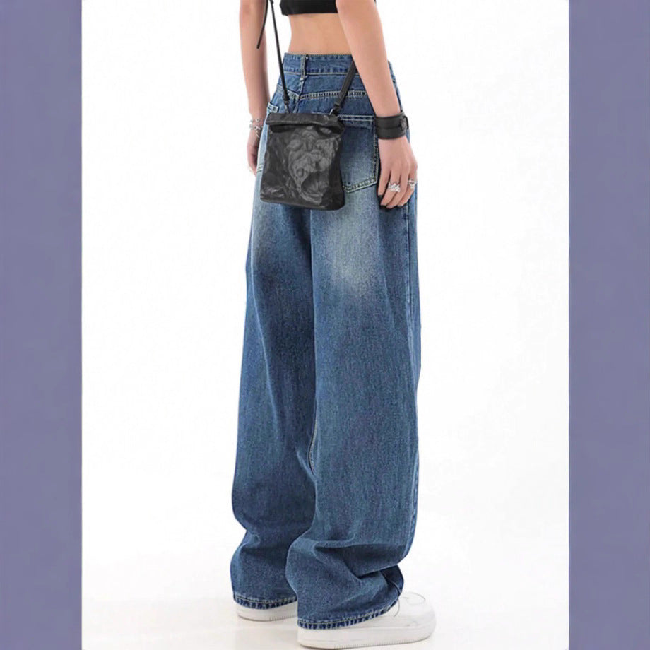 Women high-waisted oversized baggy jeans with knee rip and wide leg Fashion Glam