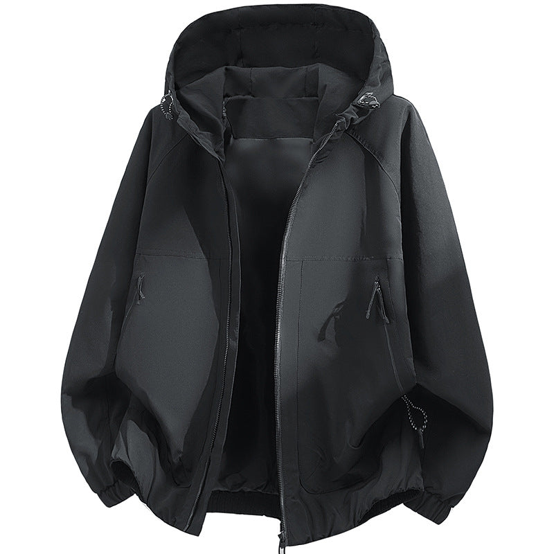 Men's Oversized Hooded Softshell Jacket with Technical Surface and Drawstring Hem Fashion Glam