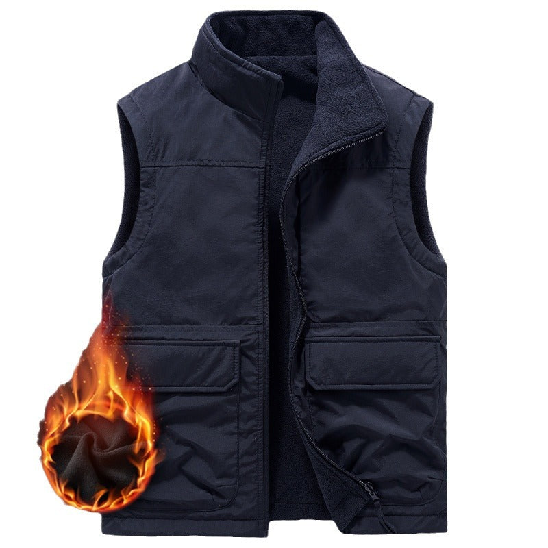 Men's Thermal Fleece Vest with windproof nylon outer layer, high stand collar, and multifunctional pockets Fashion Glam