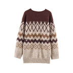 Women's Patterned Knit Cardigan with V-Neck, Button Placket and Waistband Fashion Glam