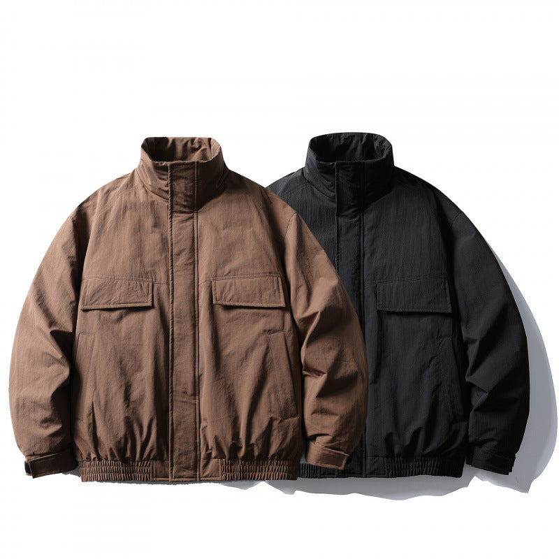 Men's Boxy Field Jacket with High Stand Collar, Padded Lining, and Flap Pockets Fashion Glam