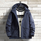 Men's waterproof city outdoor jacket with hood, concealed zipper and cargo pockets Fashion Glam