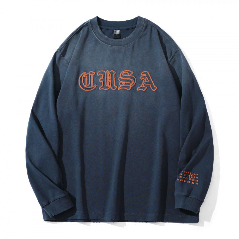 Unisex Oversize-Longsleeve Sweatshirt with Gothic Logo Embroidery and Washed Finish Fashion Glam