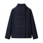 Women's Boxy Wool Blend Caban Jacket with Stand Collar and Dropped Shoulders Fashion Glam