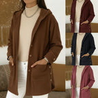 Women's Long Hooded Knitted Cardigan with Ribbed Texture, Button Placket and Side Pockets Fashion Glam
