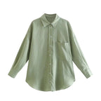 Women's Oversized Shirt Blouse made of Linen Blend with Dropped Shoulder and Chest Pocket Fashion Glam