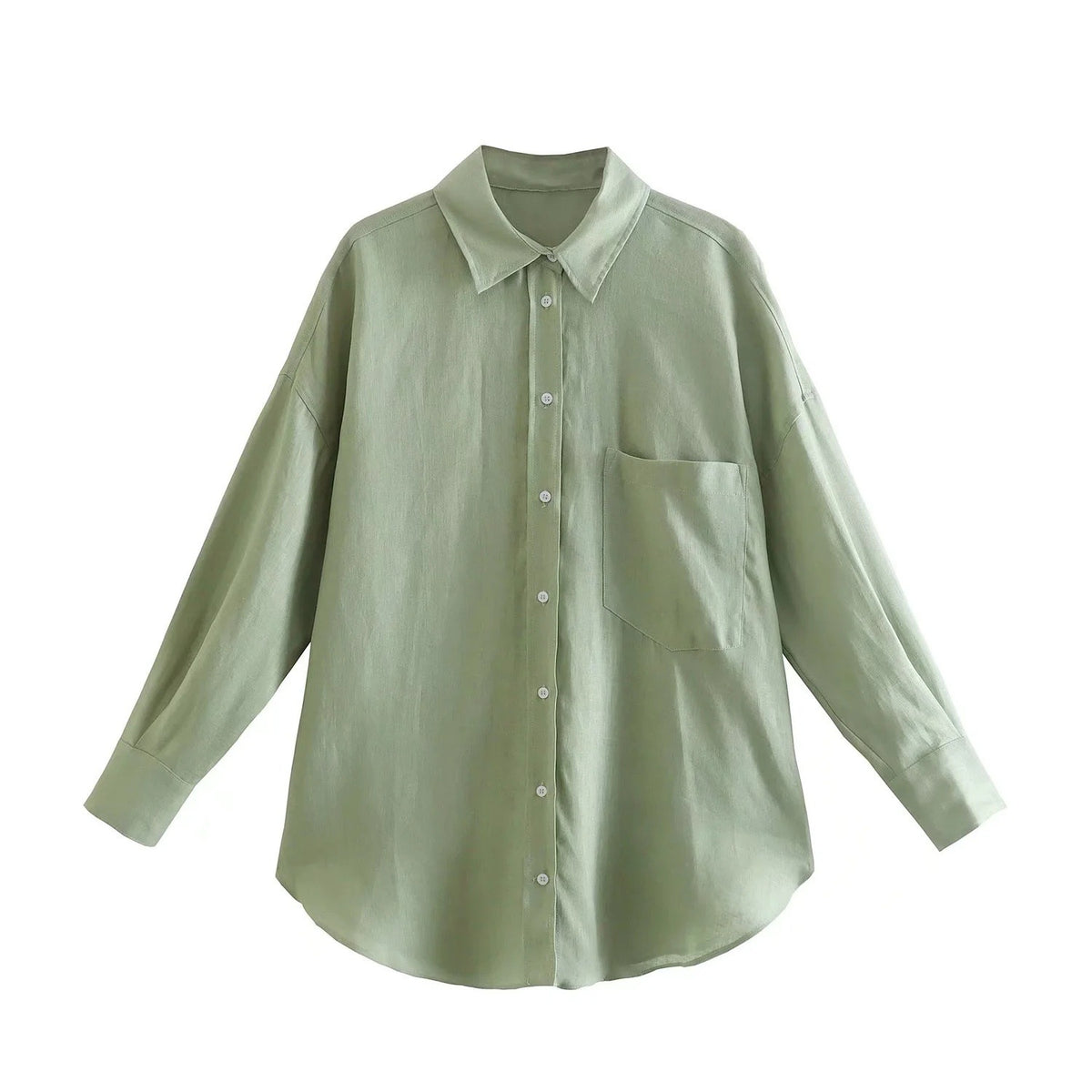 Women's Oversized Shirt Blouse made of Linen Blend with Dropped Shoulder and Chest Pocket Fashion Glam