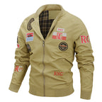 Men's Canvas Bomber Jacket with Vintage Patch Details and Ribbed Cuffs Fashion Glam