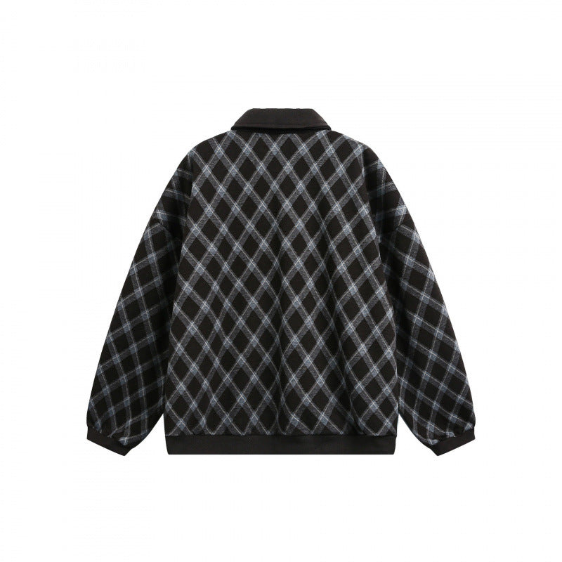 Unisex Oversize Polo-Halfzip-Pullover with Argyle Structure Fashion Glam