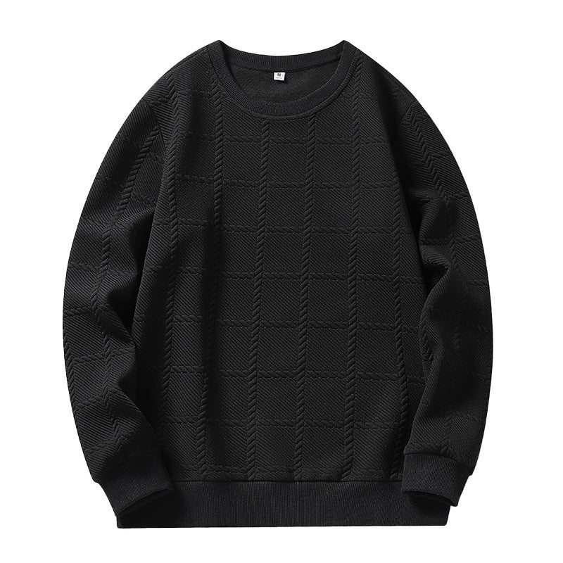 Men's finely structured round neck knitted pullover with check pattern and casual cut Fashion Glam