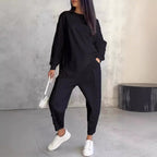 Women's Casual Two-Piece Lounge Set with Oversize Sweatshirt and Tailored Tapered Pants Fashion Glam