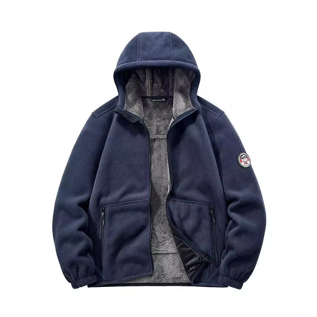 Men's Insulated Fleece Hoodie Jacket with Sherpa Lining and Two-Way Zipper Fashion Glam
