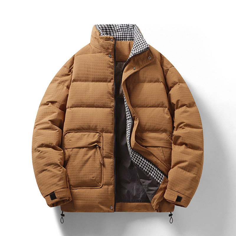 Men's quilted jacket with houndstooth lining and adjustable hem Fashion Glam