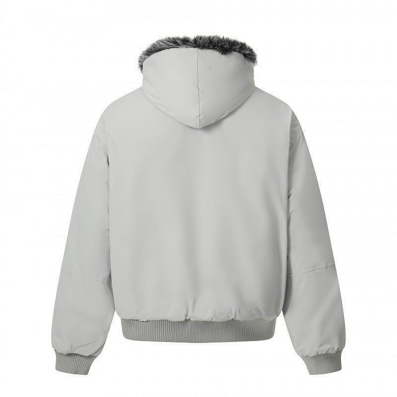 Unisex Short Boxy Bomber Jacket with Faux Fur Hood, Windproof Shell and Thermal Insulation Fashion Glam