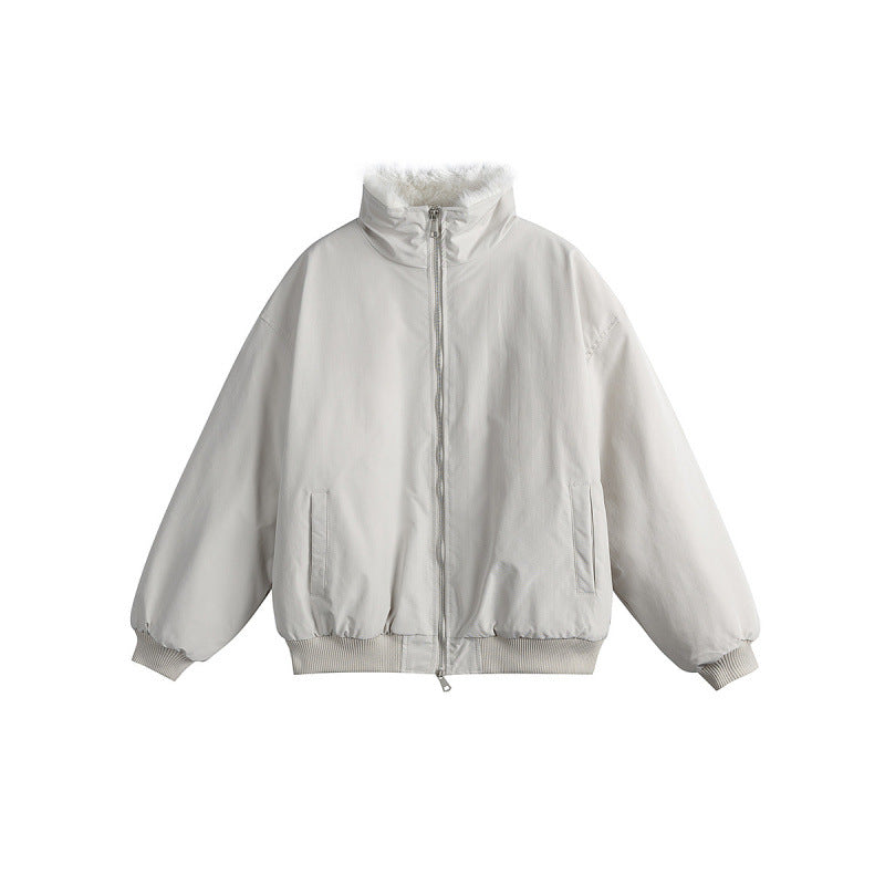 Women's Short Boxy Quilted Jacket with High Shawl Collar, Teddy Collar and Elastic Ribbed Cuffs Fashion Glam