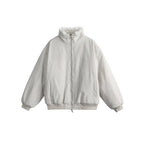 Women's Short Boxy Quilted Jacket with High Shawl Collar, Teddy Collar and Elastic Ribbed Cuffs Fashion Glam