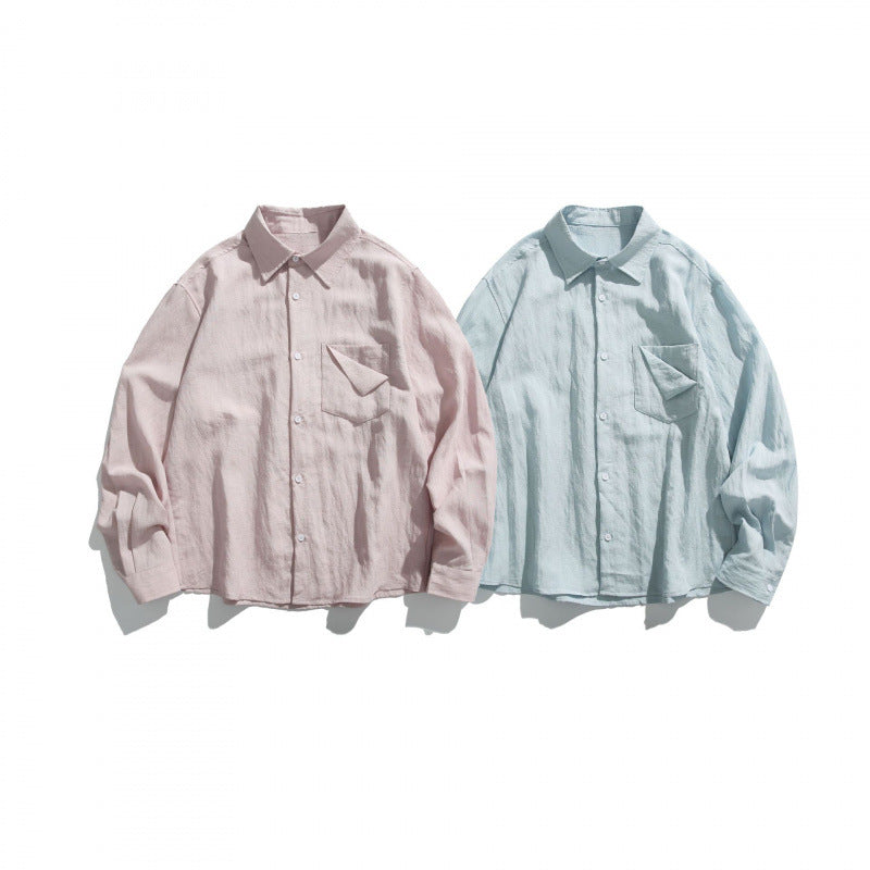 Unisex Oversize lightweight linen blend shirt with chest pocket and loose boxy cut Fashion Glam