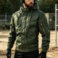 Men's Military-Inspired Hooded Bomber Jacket with Utility Pockets Fashion Glam