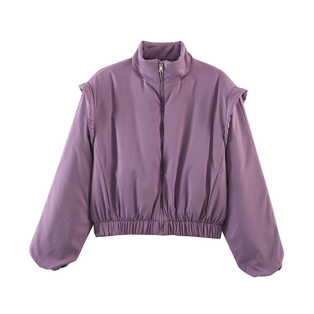 Women's short-cut quilted jacket with high standing collar and elastic hem Fashion Glam