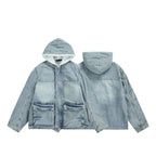 Unisex Hooded Denim Parka in Used Look with Teddy Fleece Lining and Flap Pockets Fashion Glam